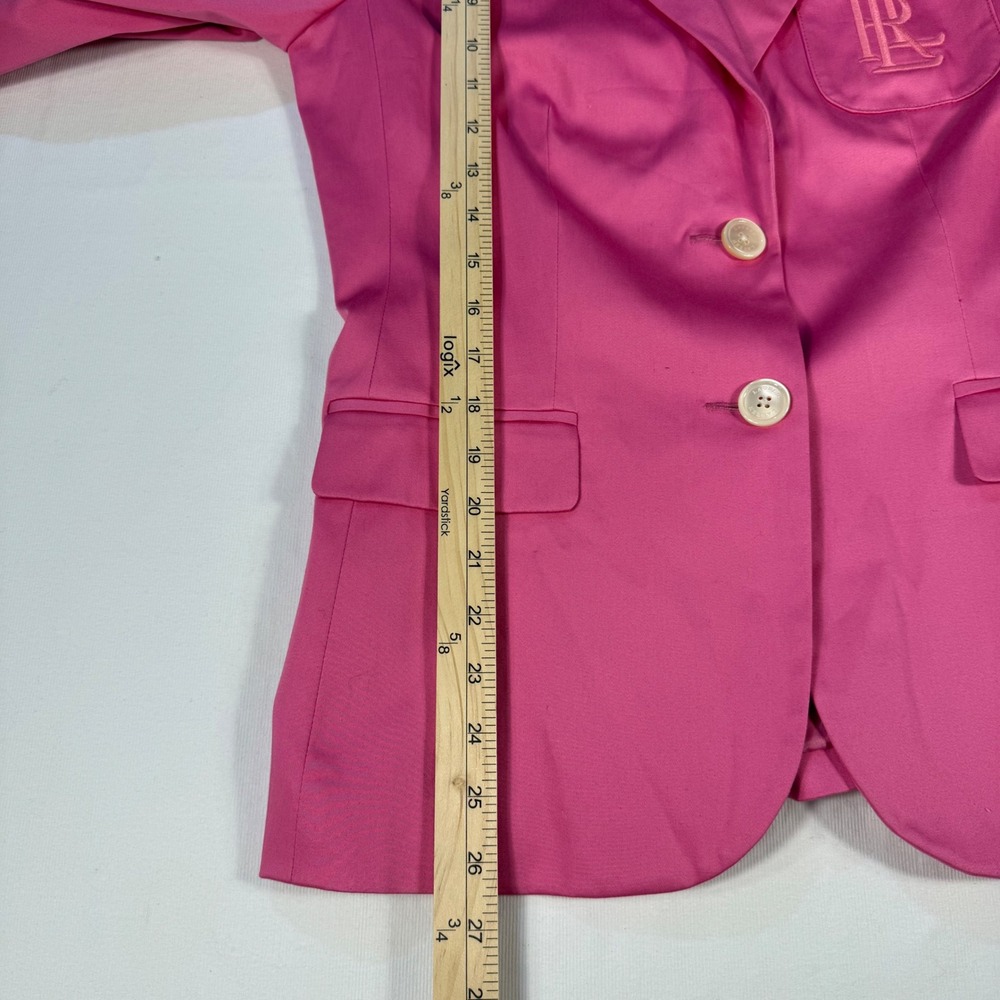 Lauren Ralph Lauren Pink Cotton Blazer Embroidery Logo Preppy Barbie Size 10 Y2K - Picture 6 of 16